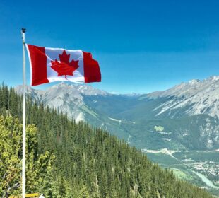 Canadian flag in the nature